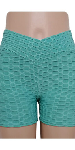Honeycomb Textured Wrap Waistband Scrunch Short - Turquoise
