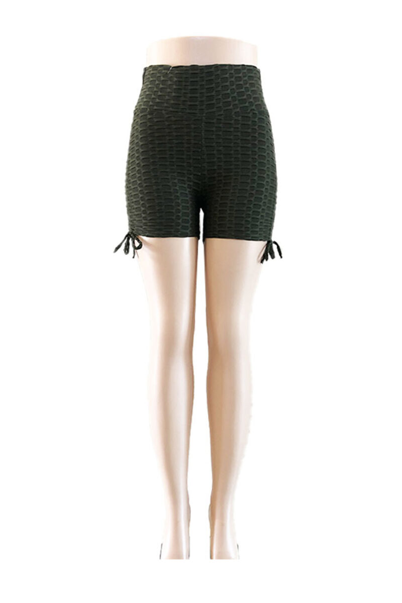 Diamond Textured Scrunch Short with Drawstring Detail - Olive Green