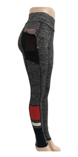 High Waist Yoga Leggings with Red And White Blocks - Grey