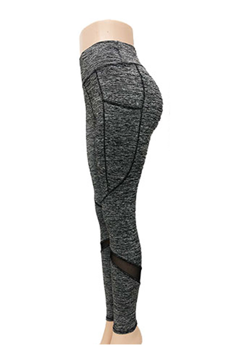 High Waist Single Diagonal Mesh Yoga Leggings - Grey