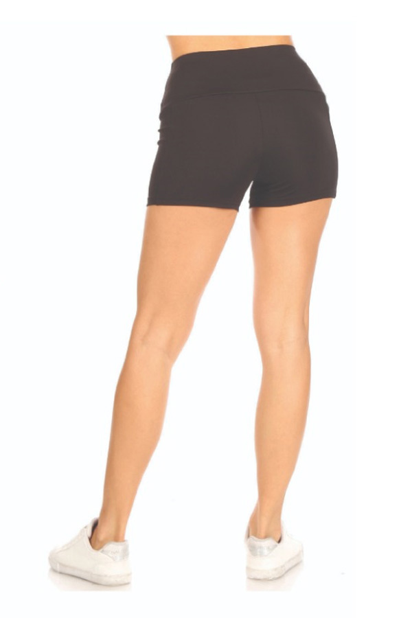 High Waist Solid Color Yoga Shorts - Black