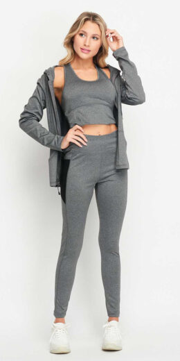 Solid Activewear Hoodie Bra Leggings Set - Light Grey