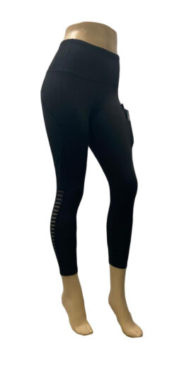 7/8 Leggings with Striped Mesh On The Side - Black