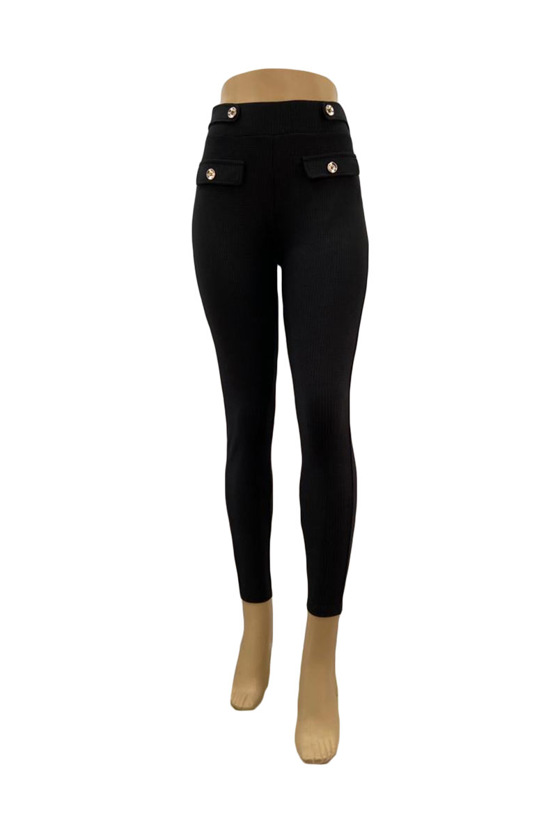 Ladies Treggings with Gold Buttons - Black