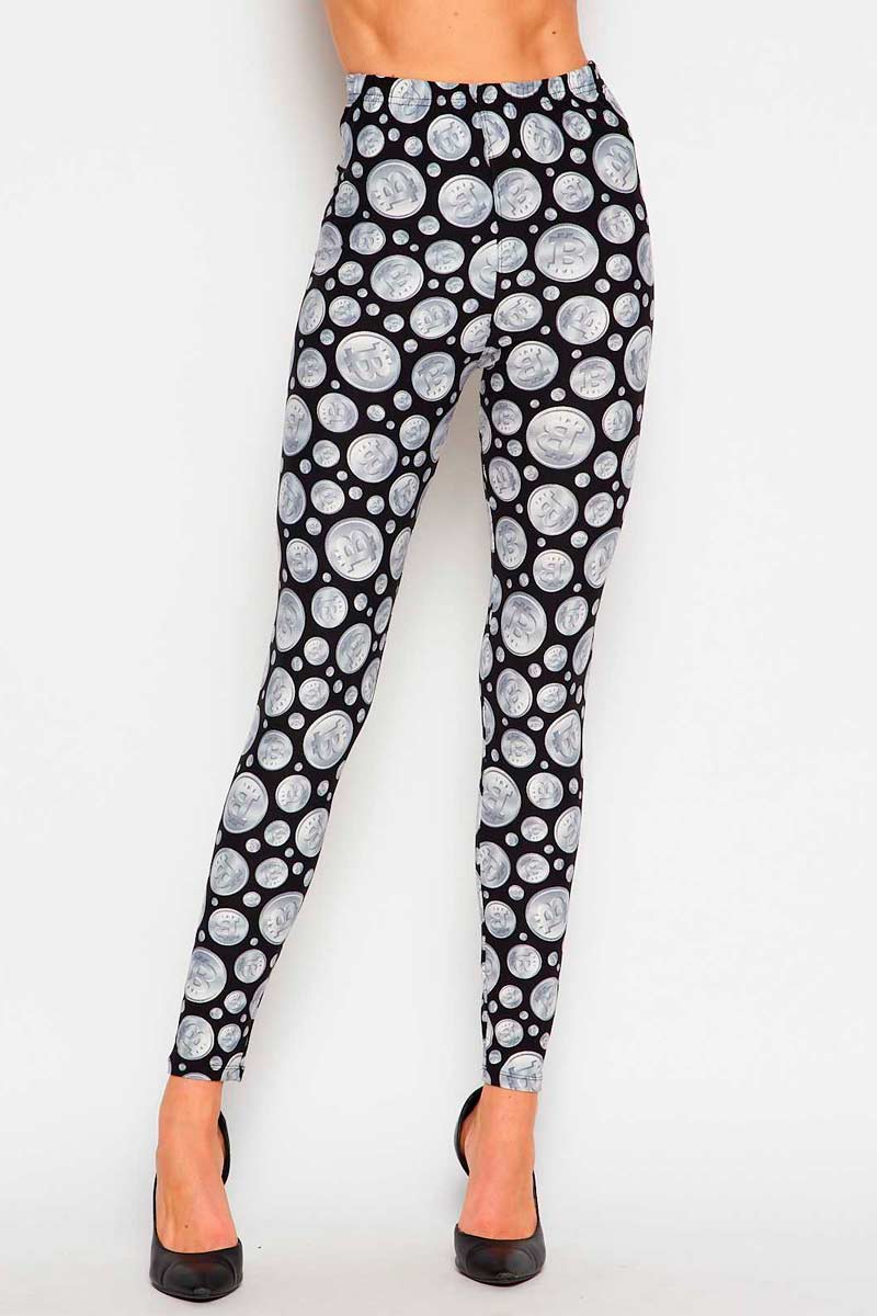 PLUS Silver Crypto Coin Print Brushed Leggings