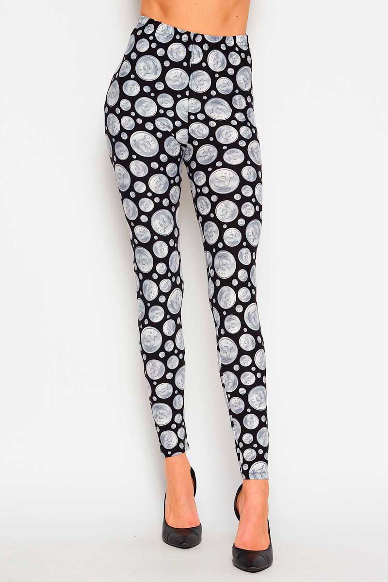 Silver Crypto Coin Print Brushed Leggings