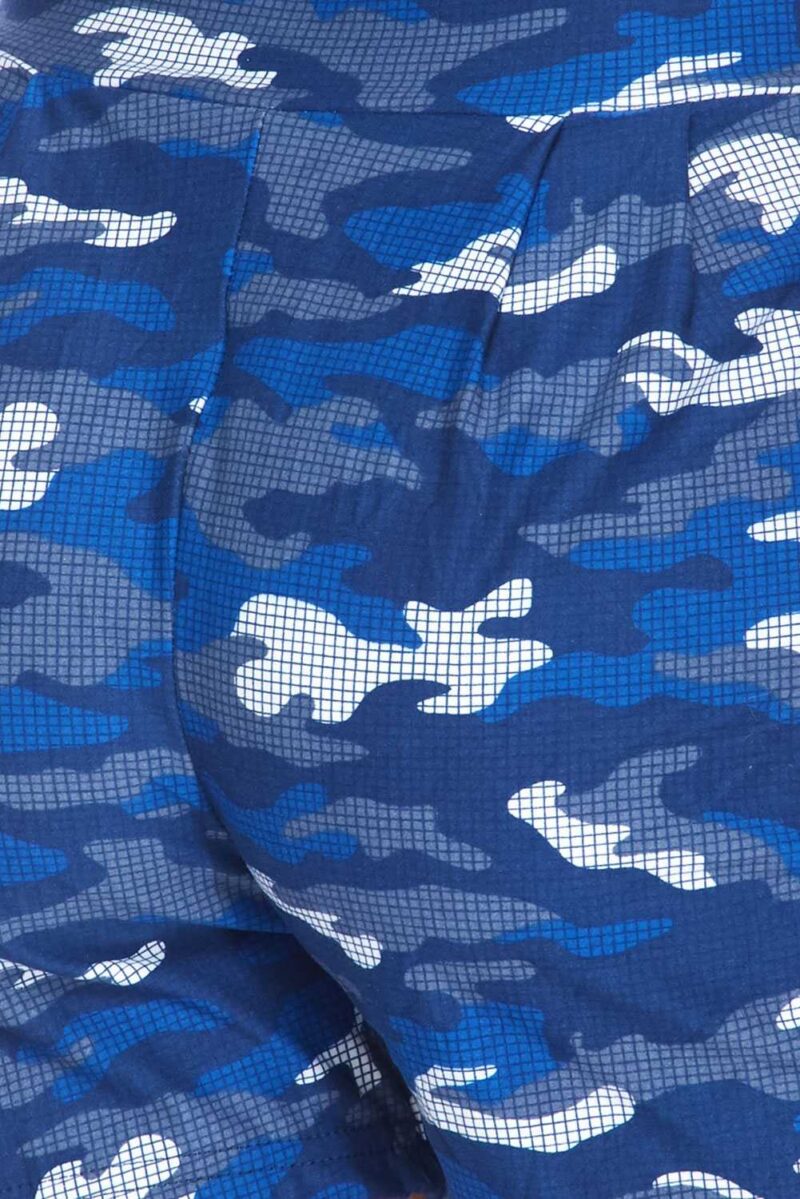 Blue Grid Camo Harem Shorts With Pockets