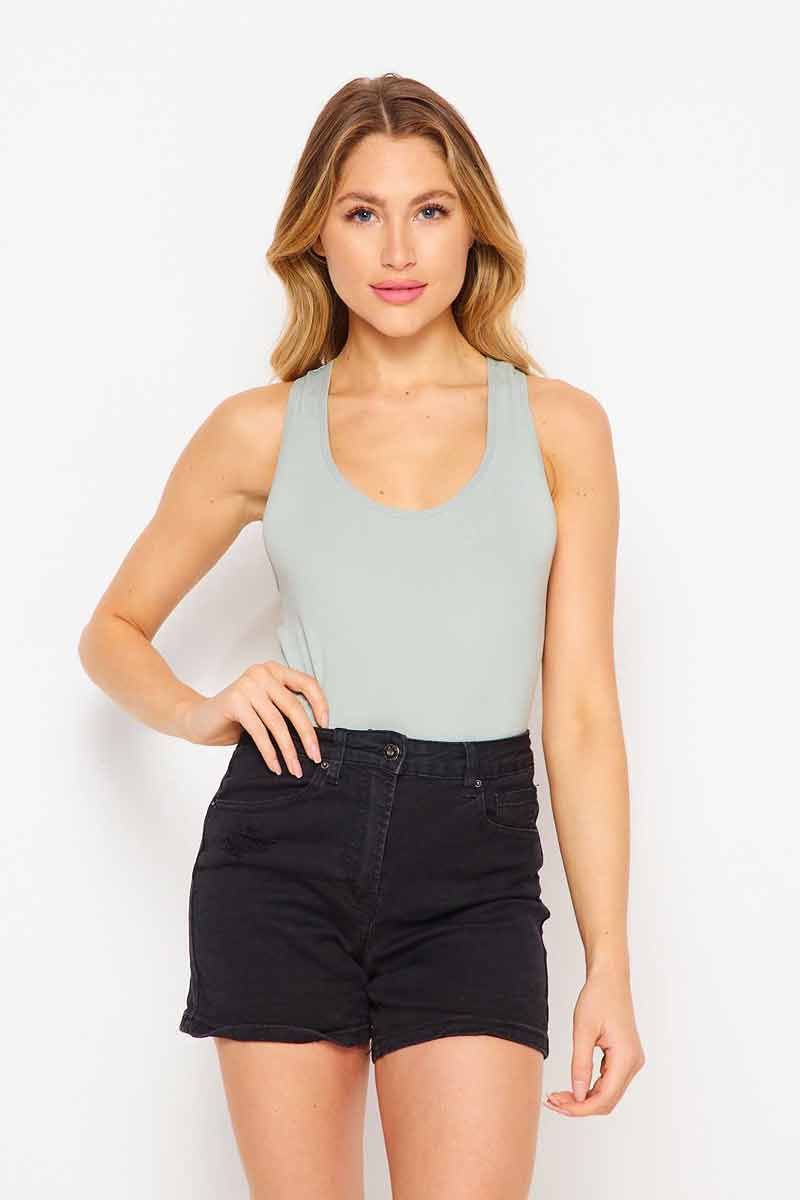 Seamless Solid Bodysuit With Snap Button Closure On Crotch