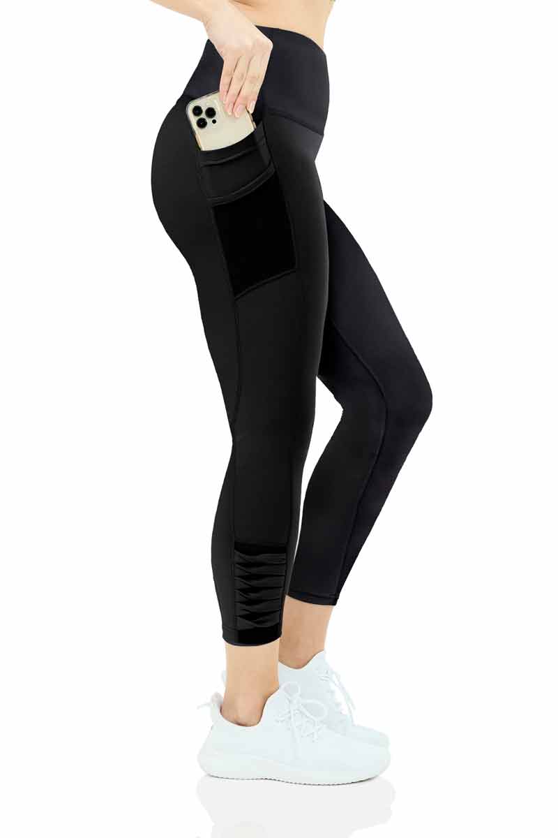 7/8 Leggings with Twisted Detail On Leg - Black