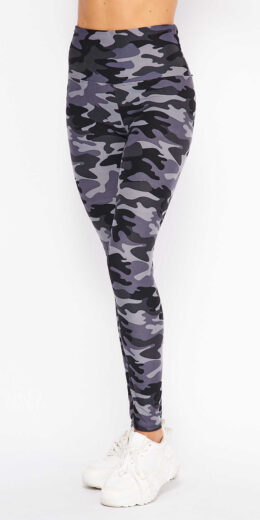 PLUS Size Camouflage Print Ankle Leggings W5 Inch Waistband - Grey