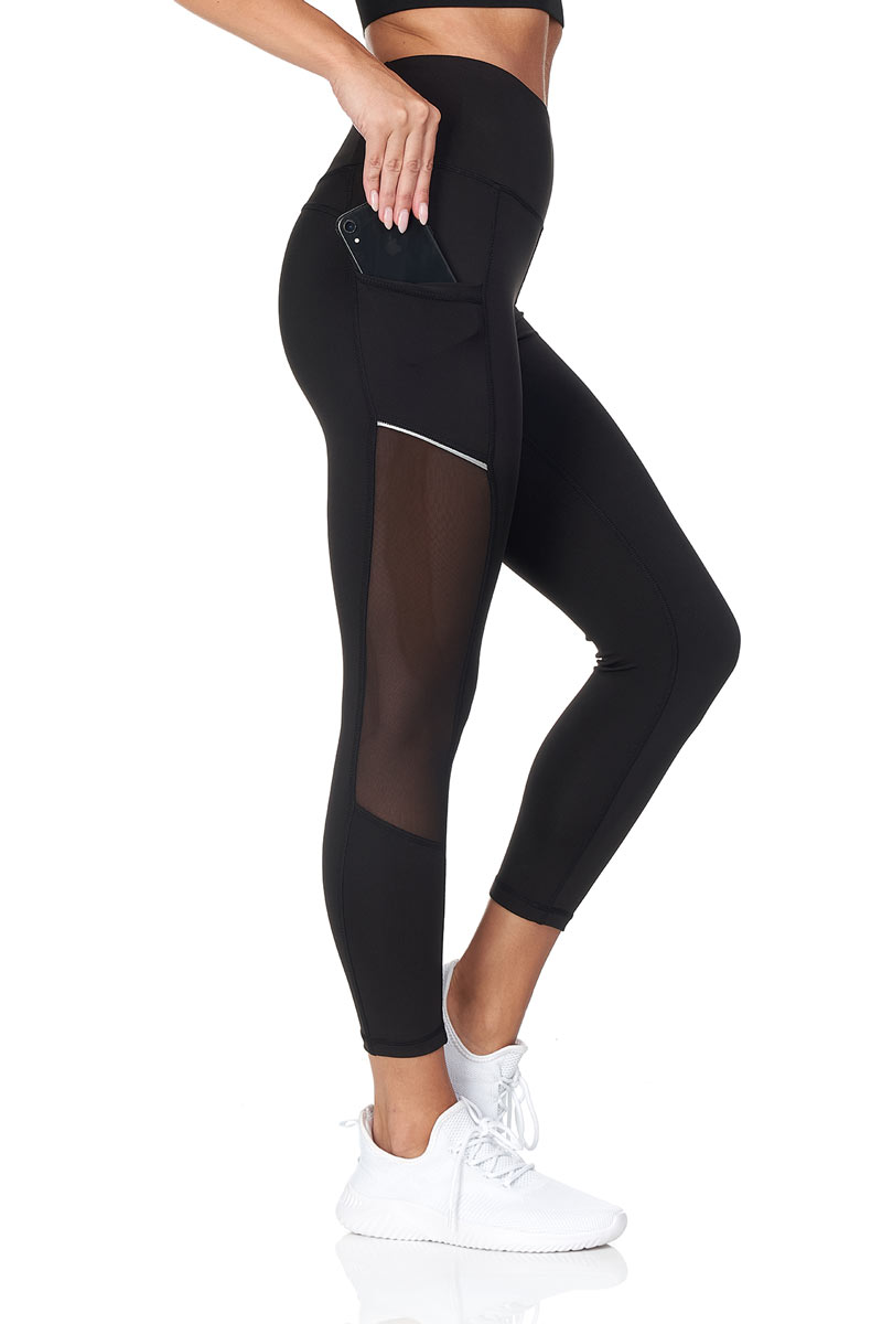 7/8 Cropped Leggings With Pocket And Mesh Detail