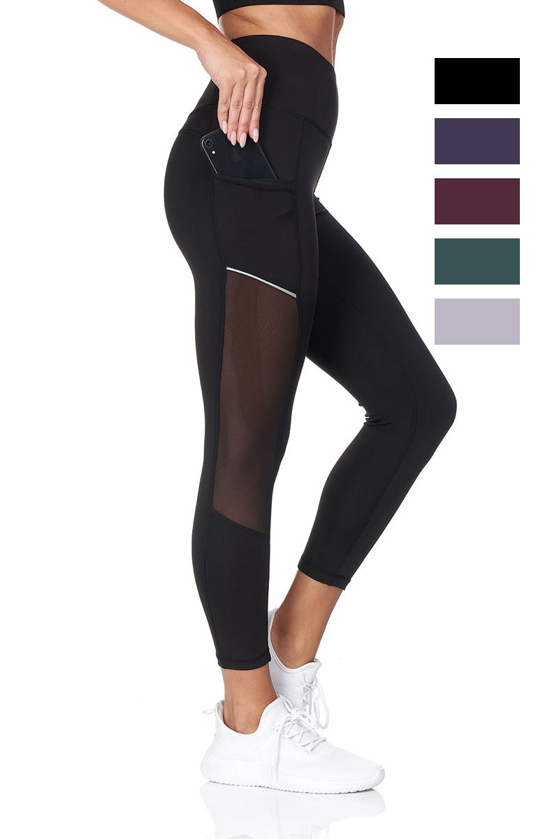 7/8 Cropped Leggings With Pocket And Mesh Detail