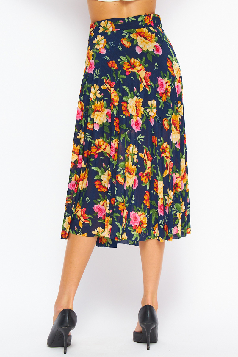 Assorted Printed Light Weight Midi Pleated Ted Skirt