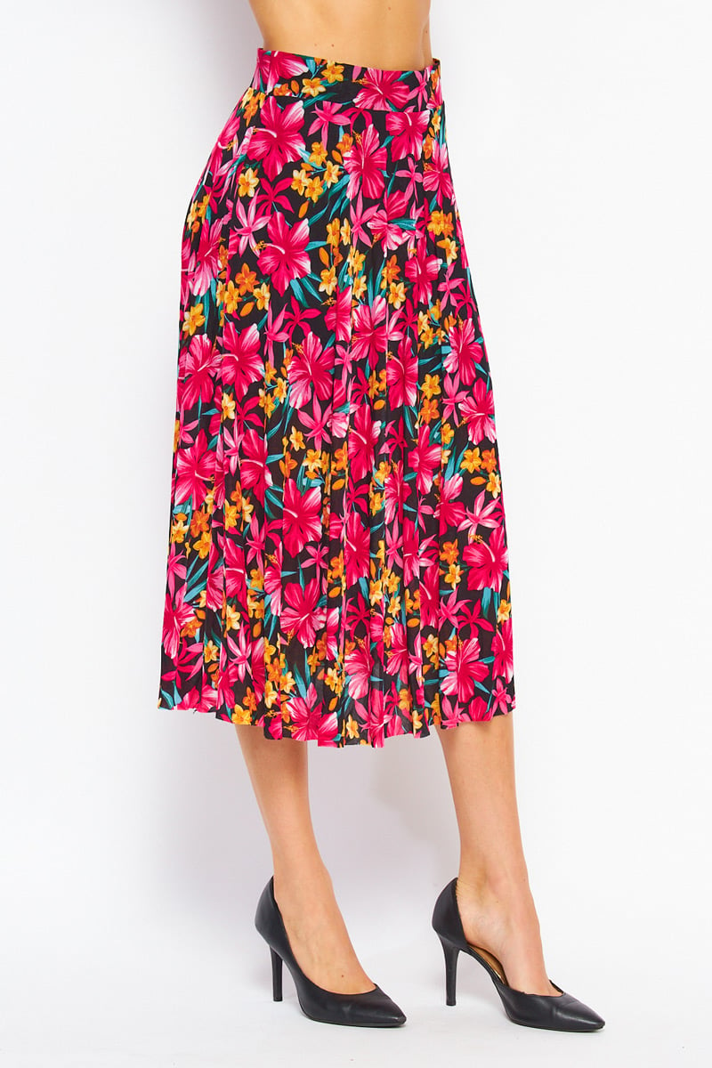 Assorted Printed Light Weight Midi Pleated Ted Skirt