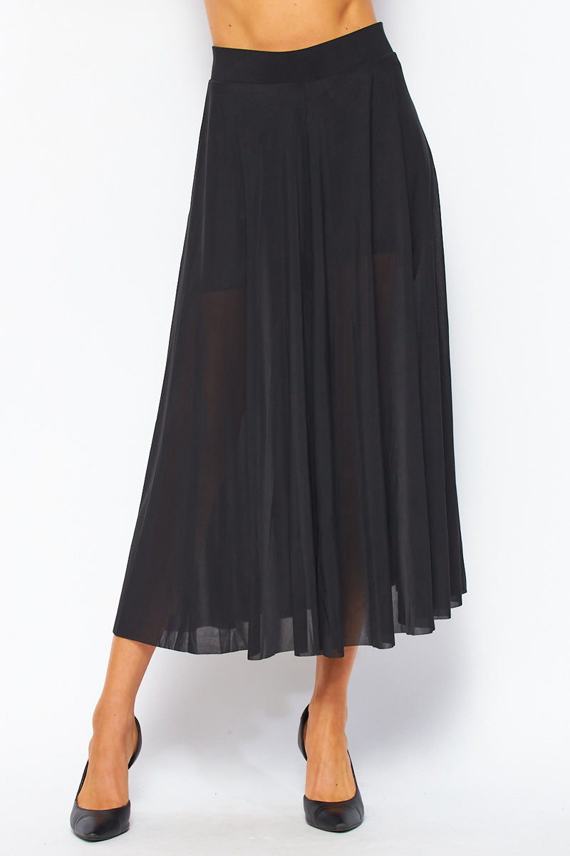 Light Weighted Long Pleated Skirt - Black
