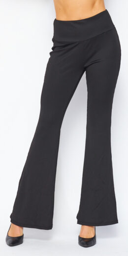 Solid High Rise Ribbed Wide Leg Pants - Black