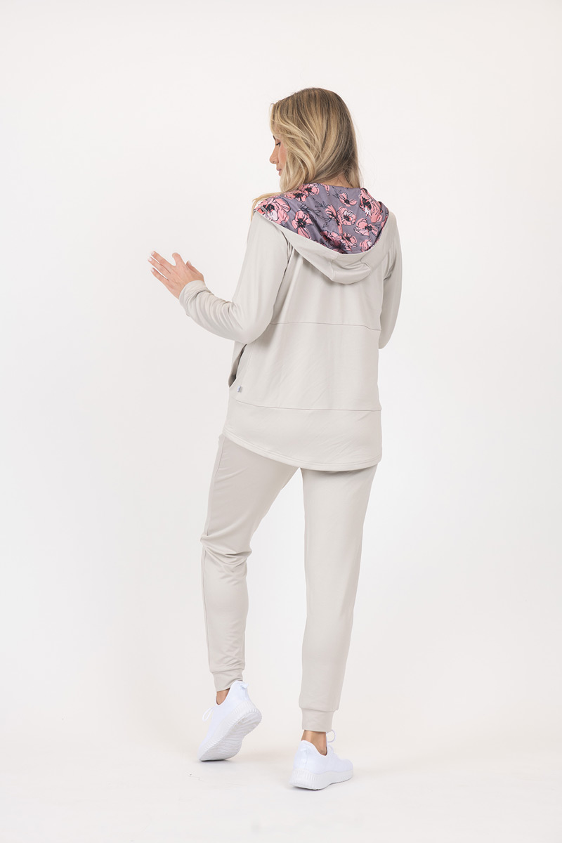 Hoodie With Pockets On Side and Lining With Print - Taupe 12 Pack