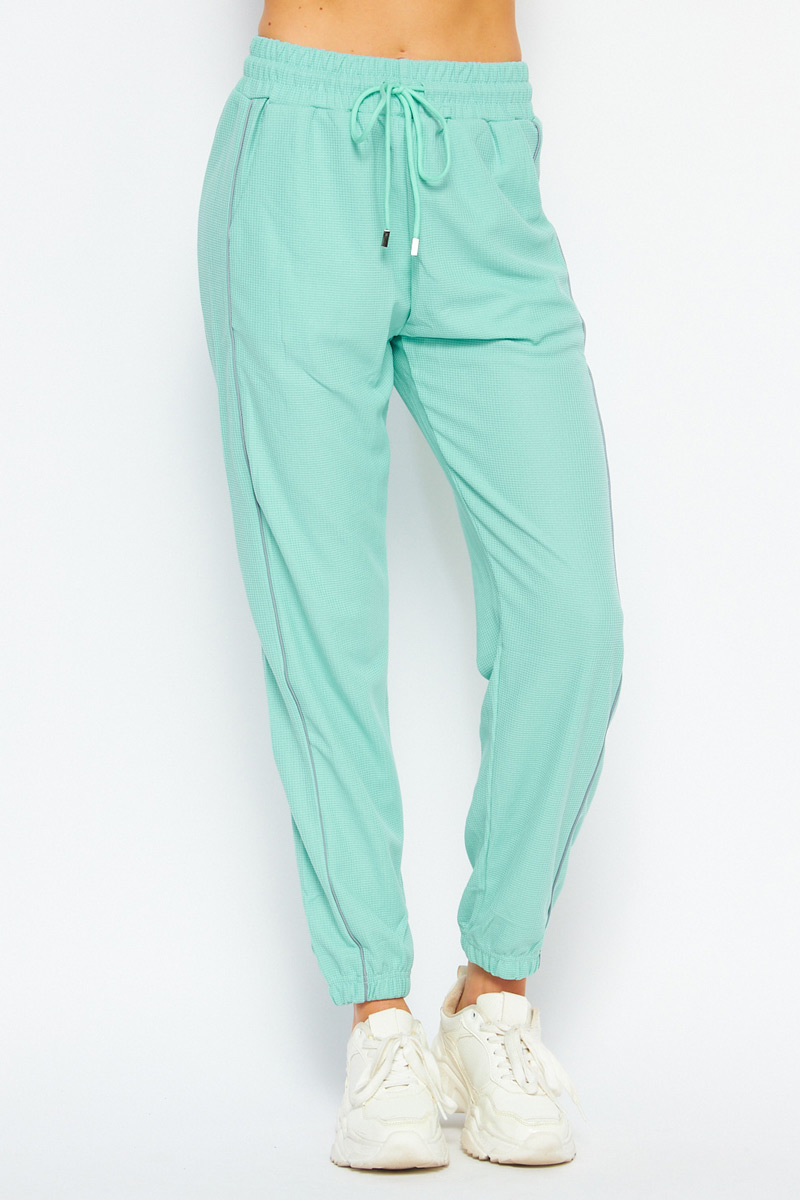 Textured Functional Drawstring Jogger W Pocket with Double Stripe - Sage