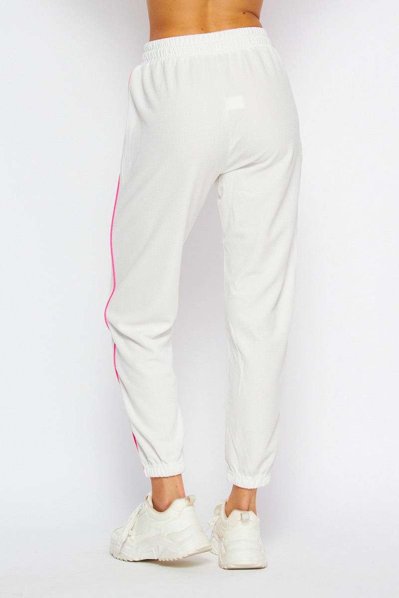 Textured Functional Drawstring Jogger W Pocket with Neon Stripe - White