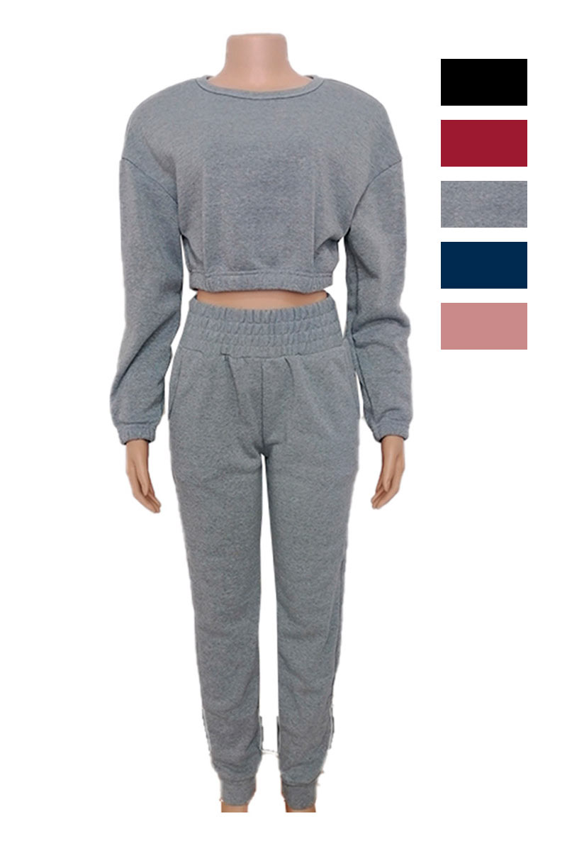 Solid Color Set with Longsleeve Crop Top