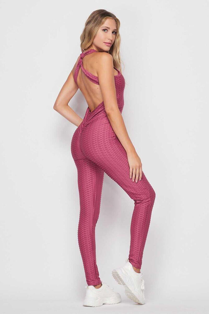 Solid Honeycomb Scrunched Butt Lift Jumpsuit