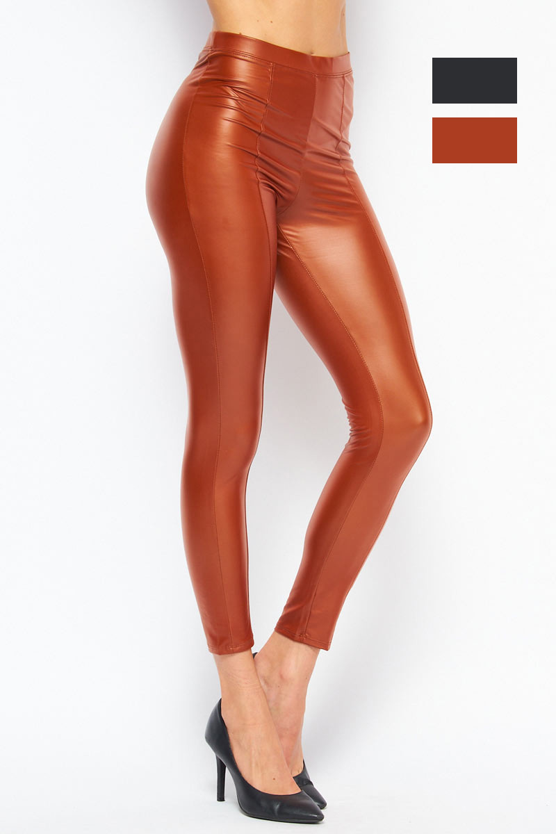 Solid Leather Skinny Ankle Leggings