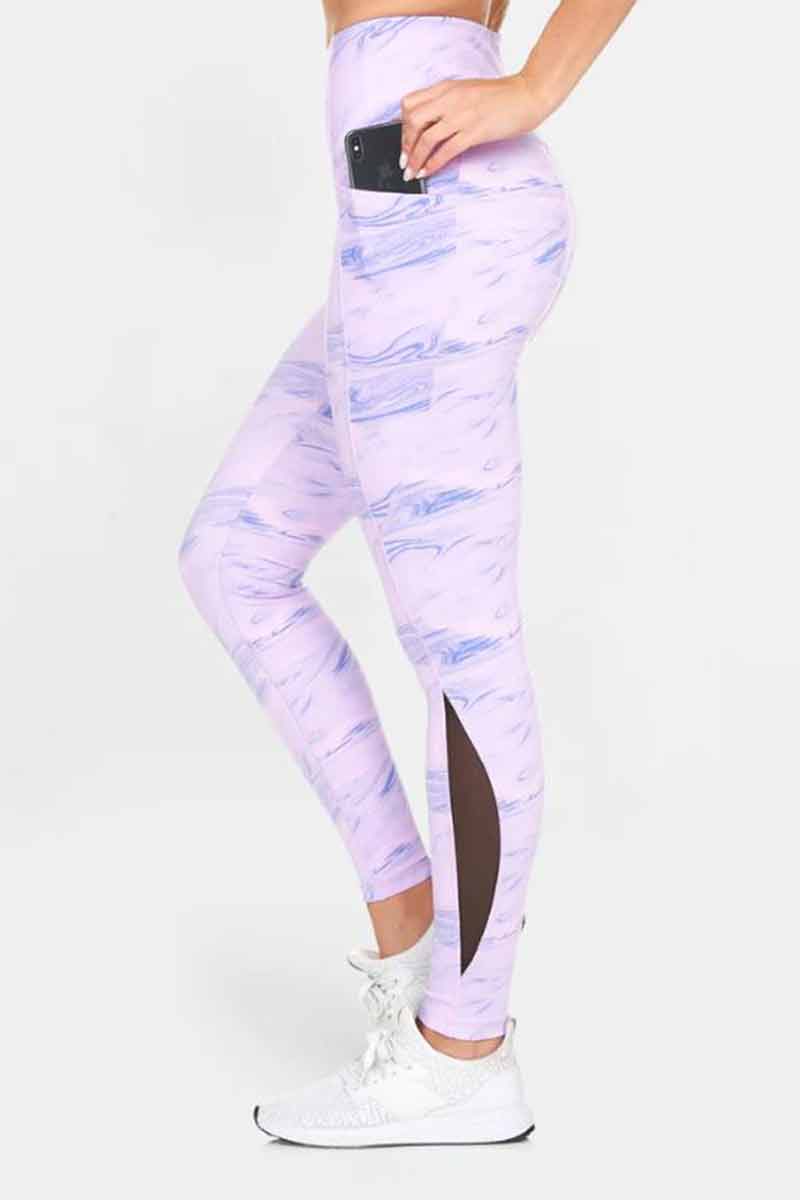 Full Length Leggings with Mesh Detail and Pockets - Lavender