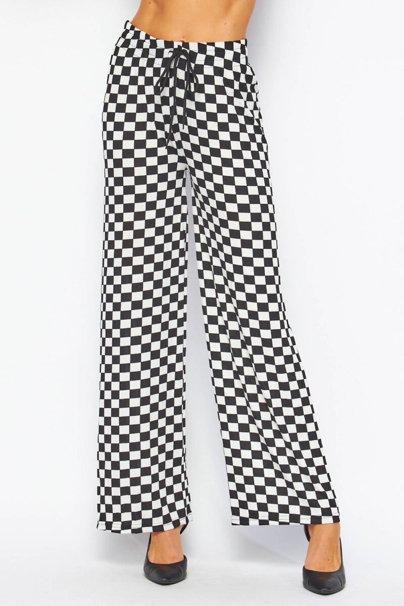High Rise Functional Drawstring Checker Pants