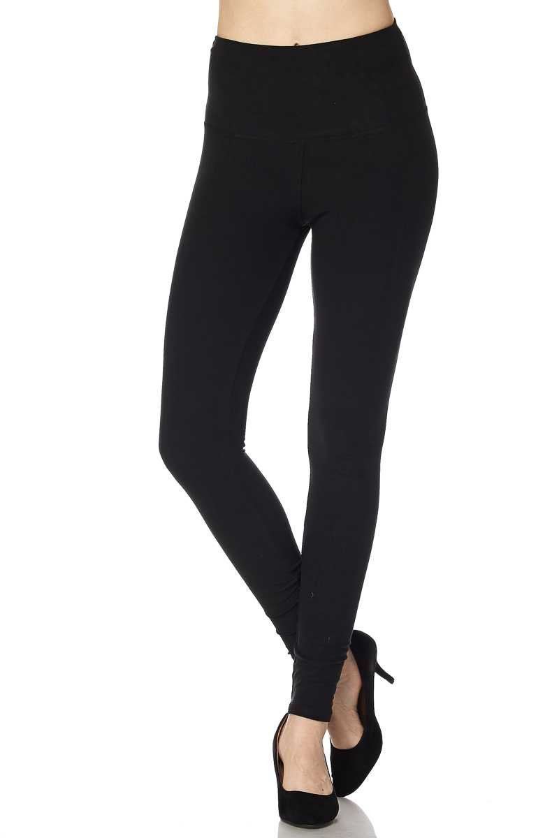 PLUS Size Solid Ankle Leggings with 5 Inches Waistband - Black