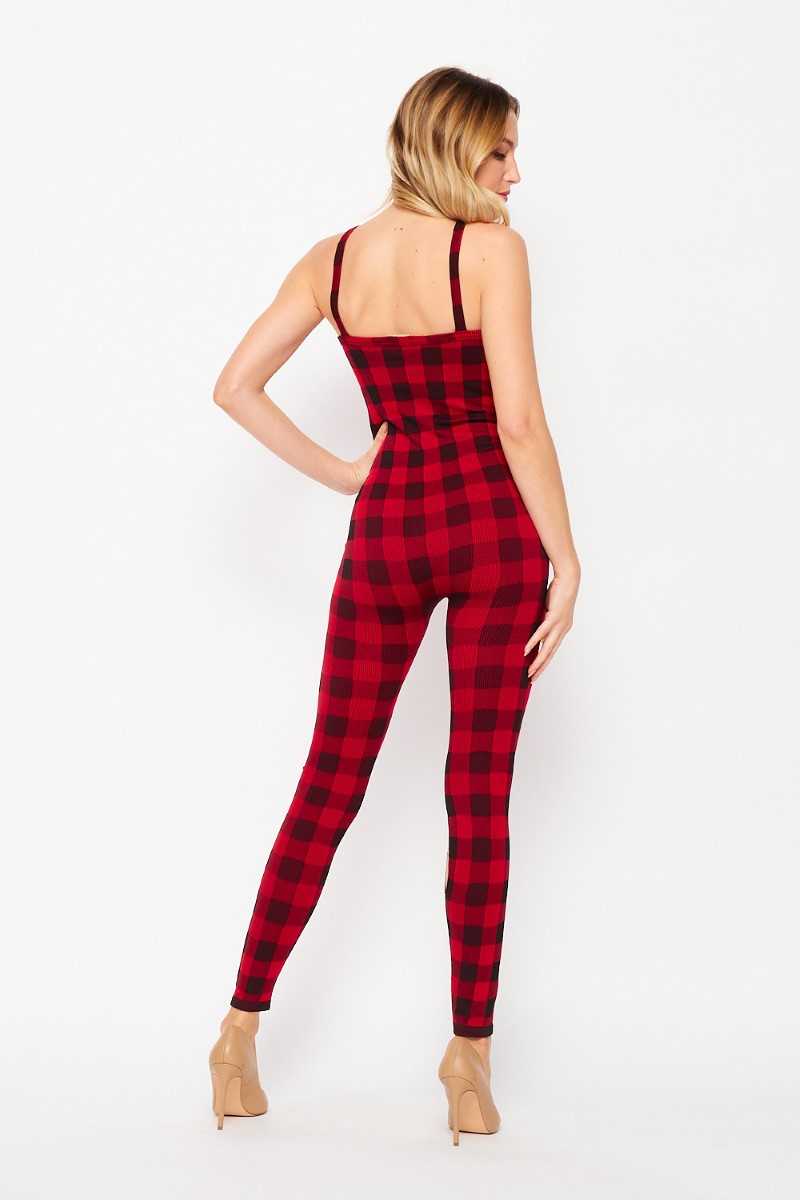 Solid Red Black Plaid Button Up Tank Set