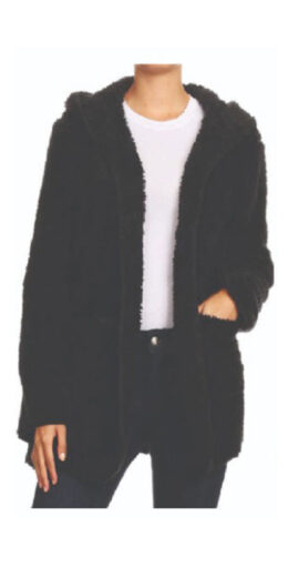 Women's Teddy Hair Solid Color Jacket - Black