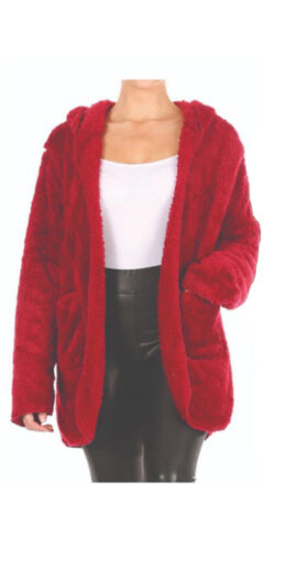 Women's Teddy Hair Solid Color Jacket - Red