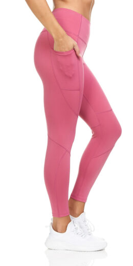 7/8 Cropped High Waist Side Pocket Leggings - Pink