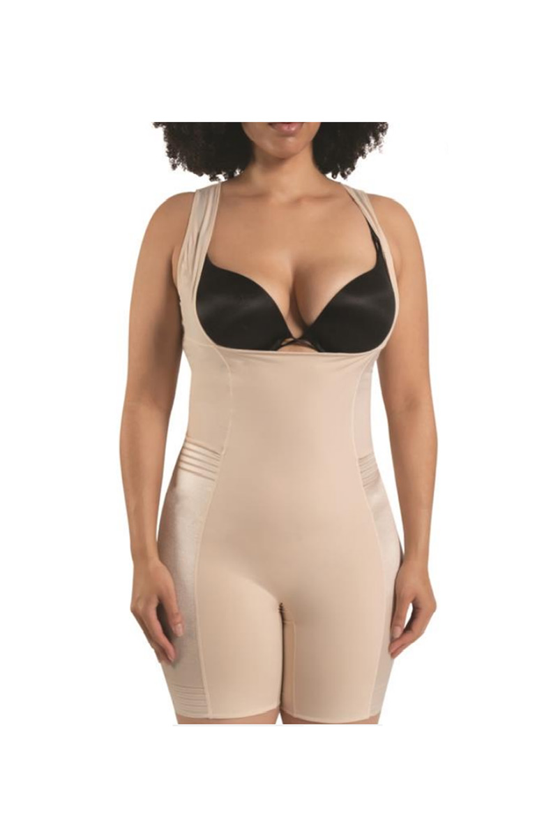 PLUS Size Geometric Mid-Thigh Bodysuit - Cream