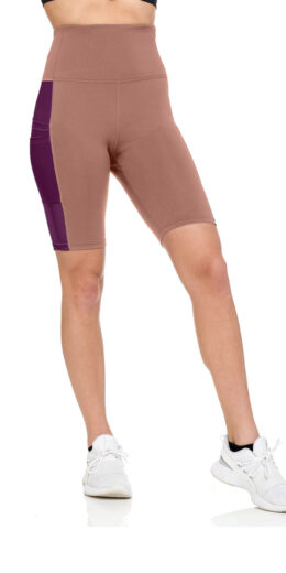 Color Block Side Biker Shorts - Tan