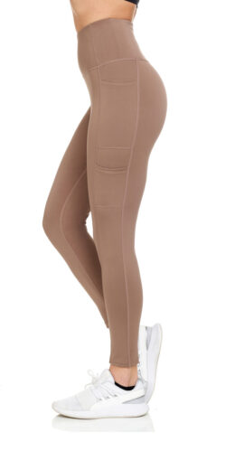 Full Length Double Side Pocket Active Leggings - Tan