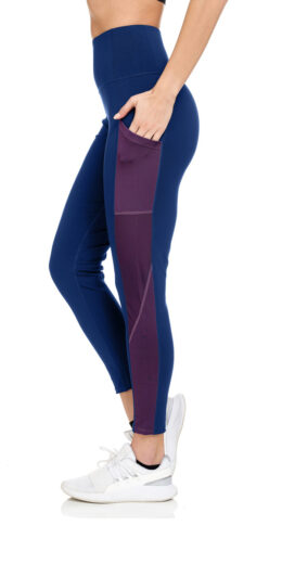 Full Length Side Color Block Active Leggings - Blue