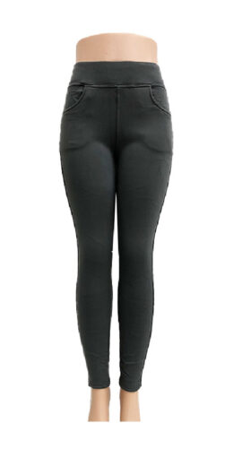 Solid Color Furry Inside Winter Leggings With Pockets - Grey