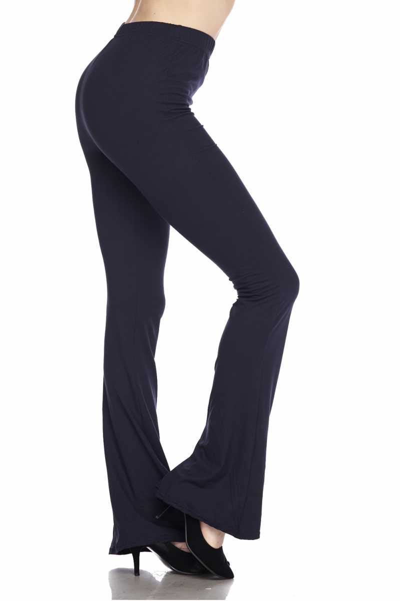 Solid Brushed Flared Pants - Navy