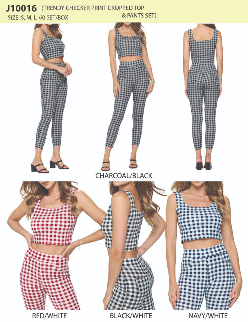 Trendy Checker Print Cropped Top and Pants Set
