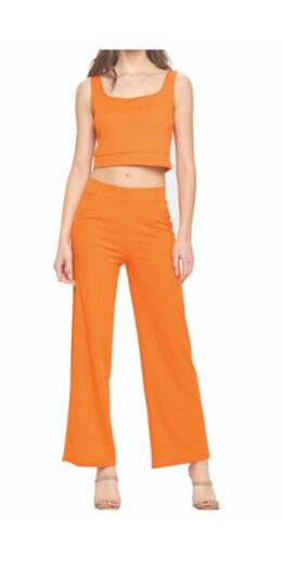 Crepe Solid Crop Top and Straight Pants Set