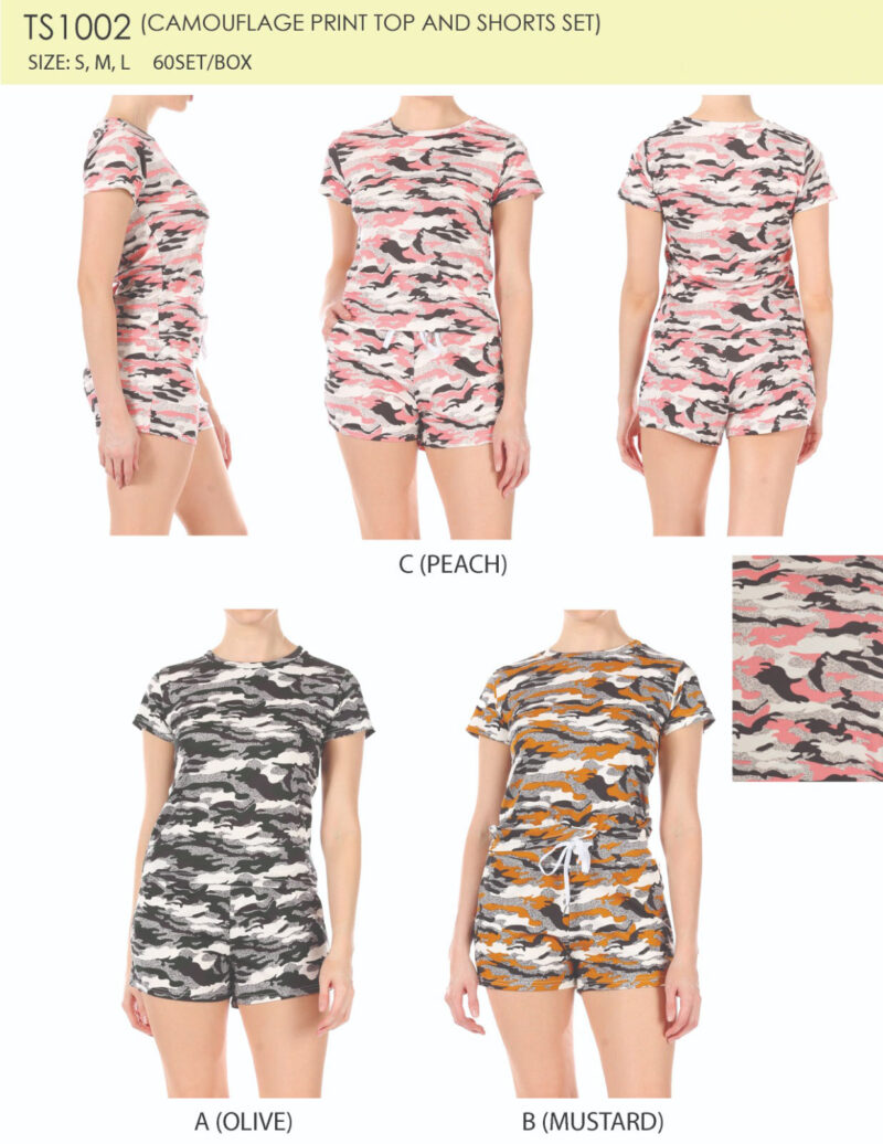 Camouflage Print Top and Shorts Set