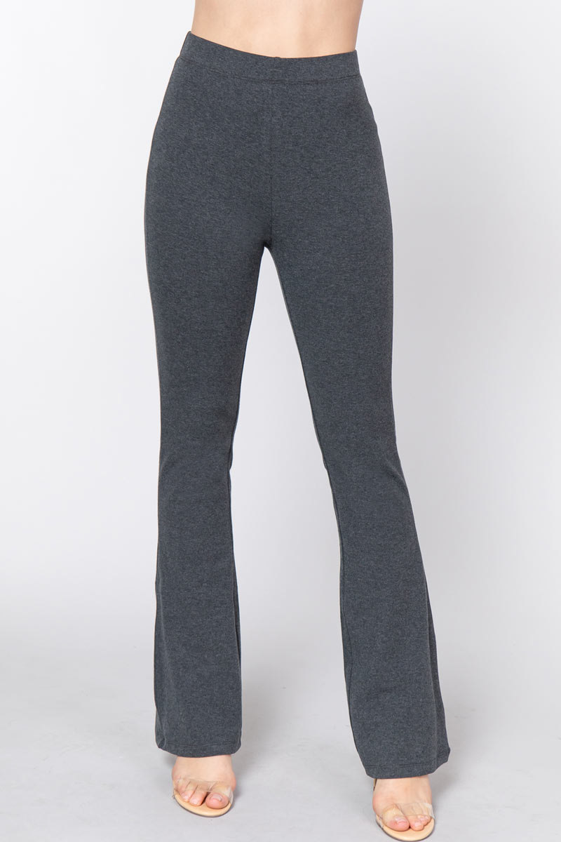 Solid Plain High Rise Flared Cotton Pants