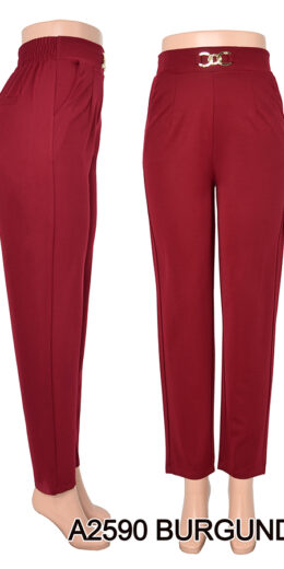 Buckle Detail Pants With Pocket - Burgundy
