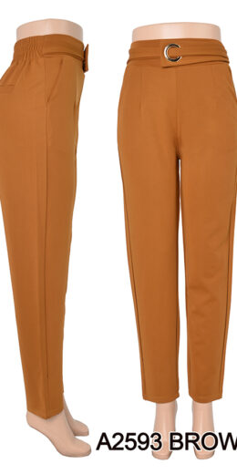 Buckle Detail Pants With Pocket - Brown
