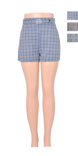 Buckle Detail Plaid Shorts with Pocket