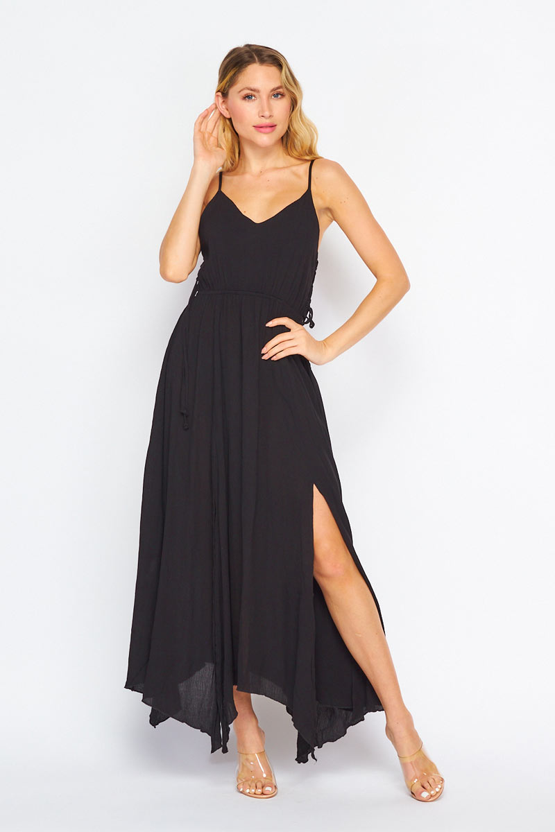 Solid Lace Up Maxi Dress
