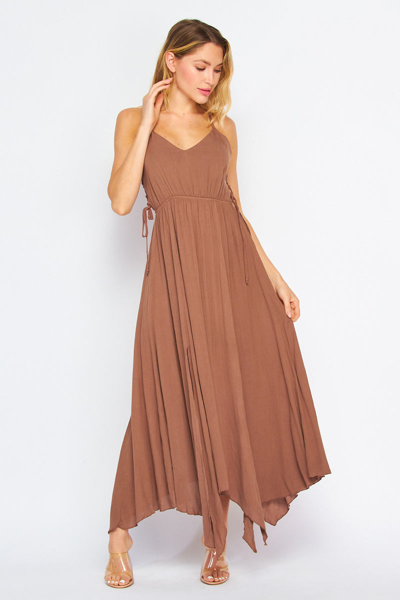Solid Lace Up Maxi Dress