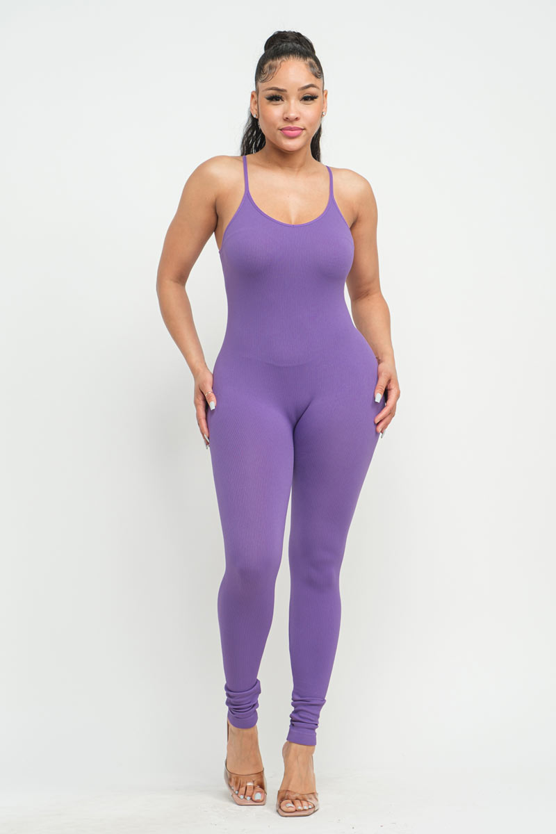 Seamless Fine Ribbed Strapped Jumpsuit