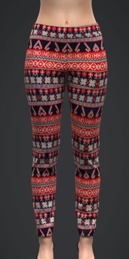 Peached Fleece Lined Printed Leggings, 234264-Red Combo